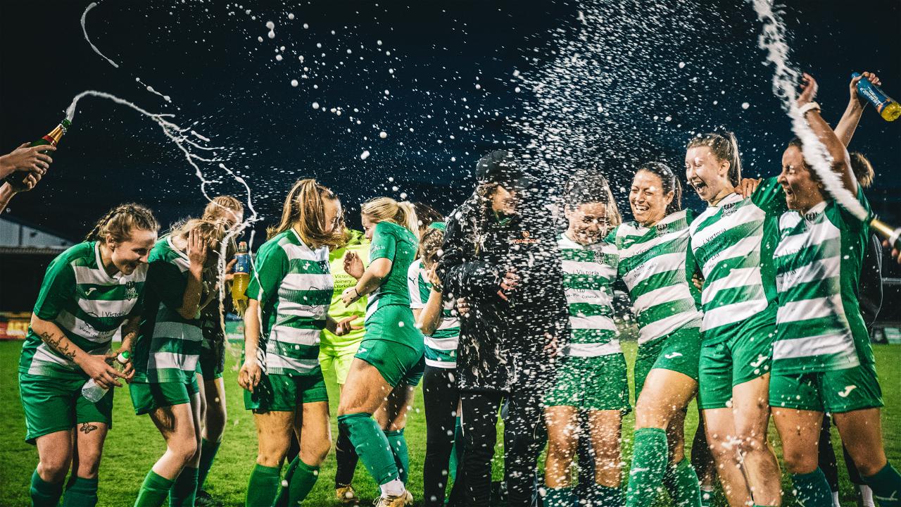 Farsley Celtic women's team celebrating promotion